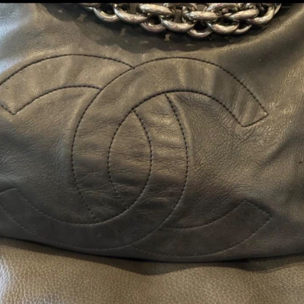 Rare Vintage Chanel Black Lambskin Leather Chunky Large Hobo Tote Shoulder Bag - Picture 2 of 10
